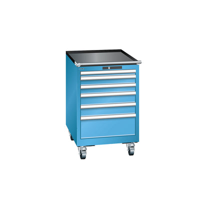 Drawer cupboard, width 564 mm, mobile, 6 drawers, HxD 890 x 725 mm, light grey.