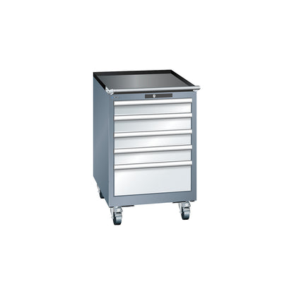 Drawer cupboard, width 564 mm, mobile, 5 drawers, HxD 890 x 572 mm, grey metallic / light grey.