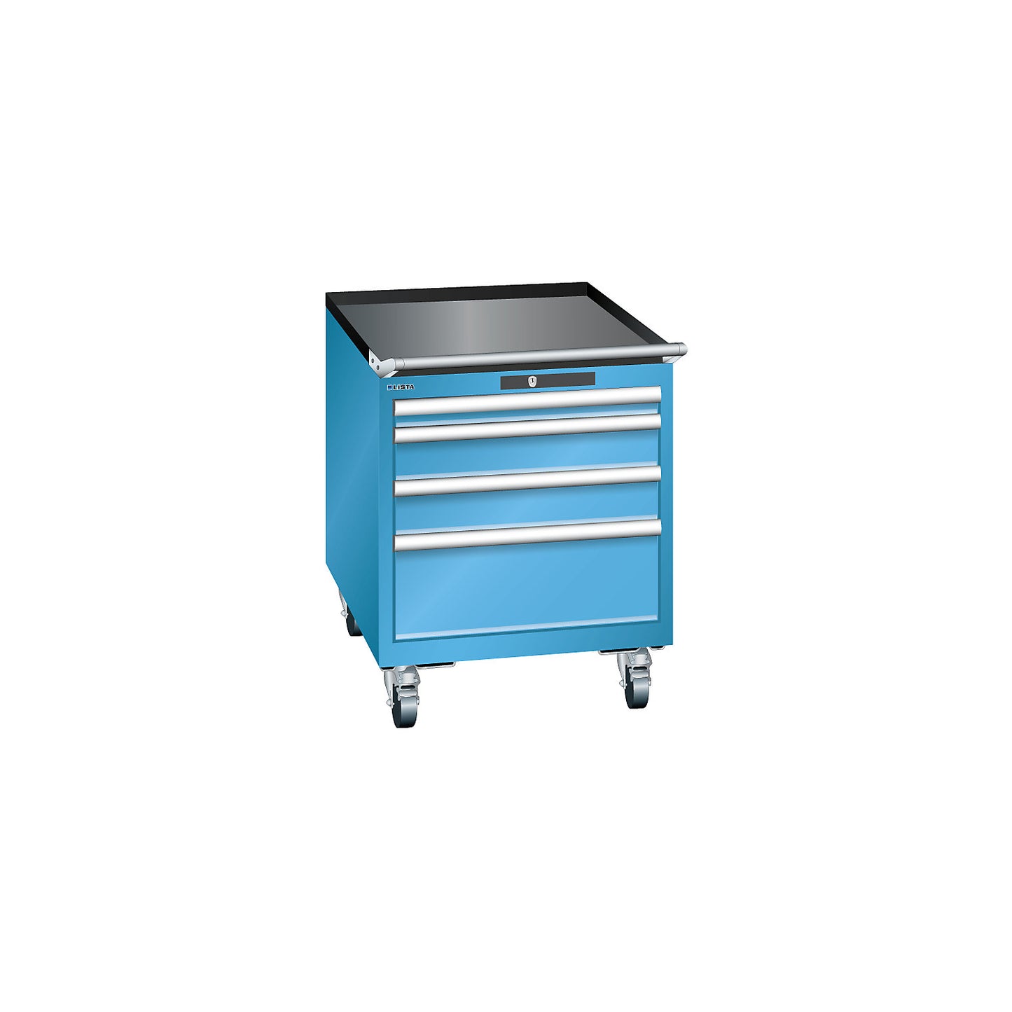 Drawer cupboard, width 564 mm, mobile, 4 drawers, HxD 723 x 725 mm, light blue.