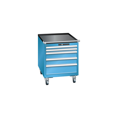 Drawer cupboard, width 564 mm, mobile, 5 drawers, HxD 723 x 725 mm, light blue.