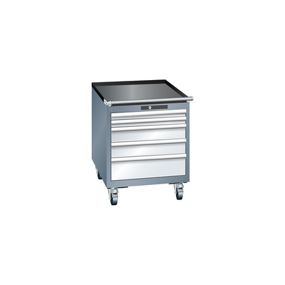 Drawer cupboard, width 564 mm, mobile, 5 drawers, HxD 723 x 725 mm, grey metallic / light grey.