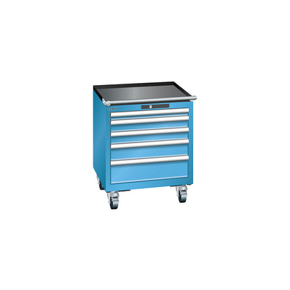 Drawer cupboard, width 564 mm, mobile, 5 drawers, HxD 723 x 572 mm, light blue.