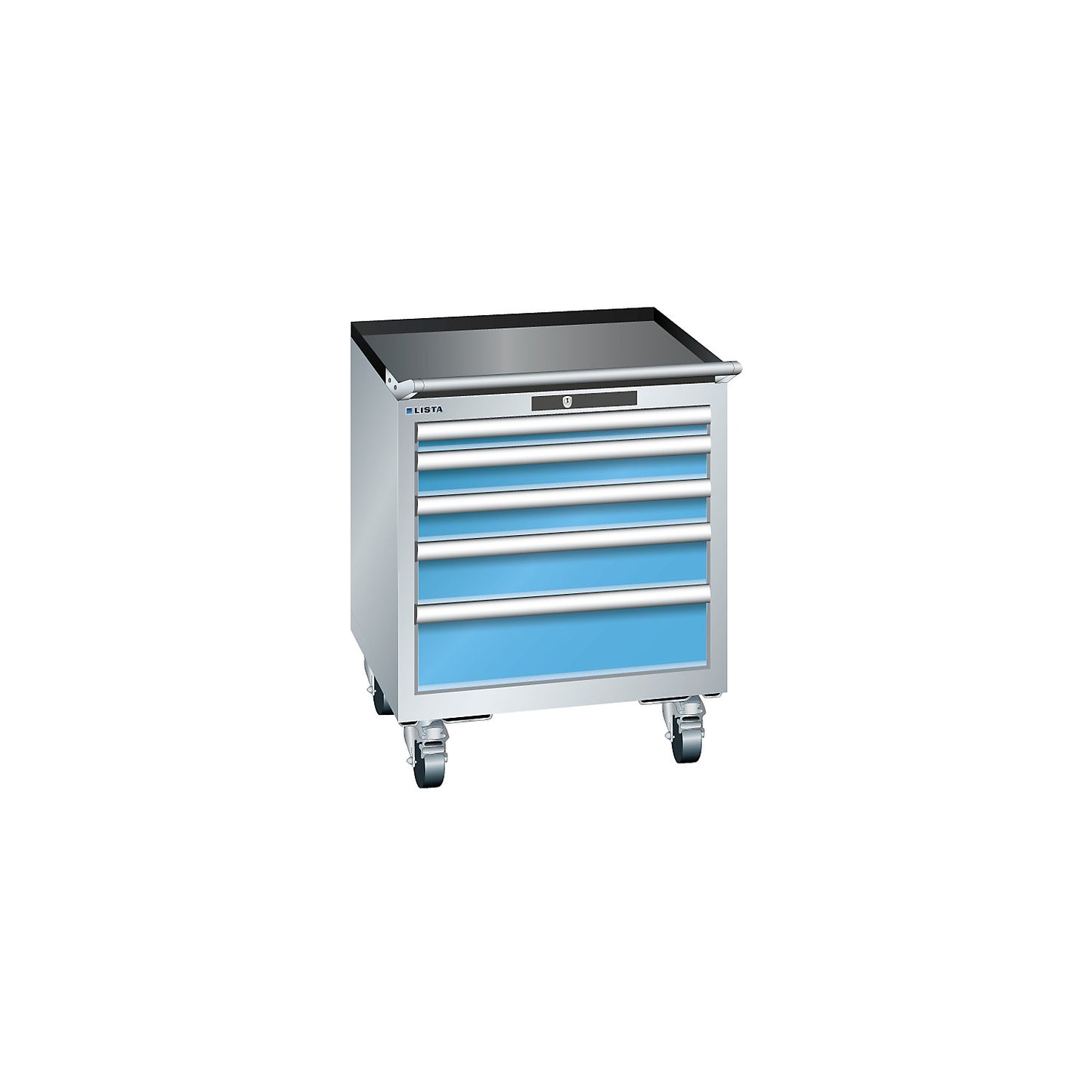 Drawer cupboard, width 564 mm, mobile, 5 drawers, HxD 723 x 572 mm, light grey / light blue.