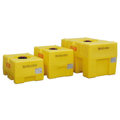 PE water drum, box shaped, yellow, capacity 200 l.