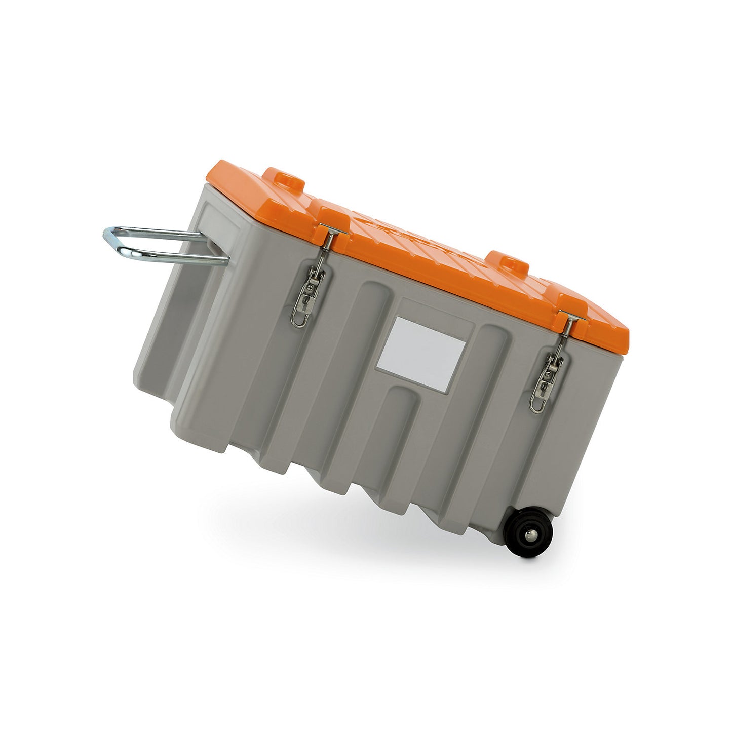 Universal box made of polyethylene, capacity 150 l, trolley, grey / orange.