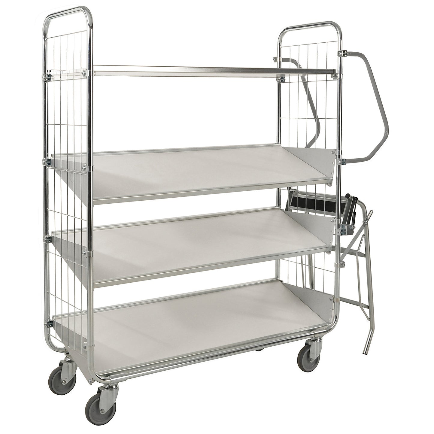 Assembly set, for inclining shelves, for shelf trucks.