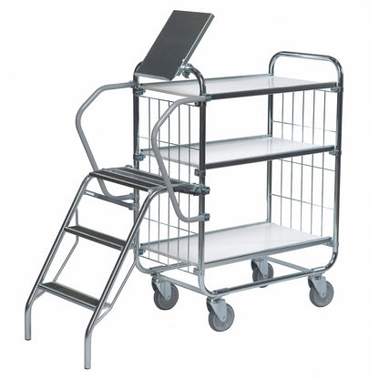 Zinc plated shelf truck, 3 shelves, LxWxH 945 x 470 x 1120 mm, 4 castors.