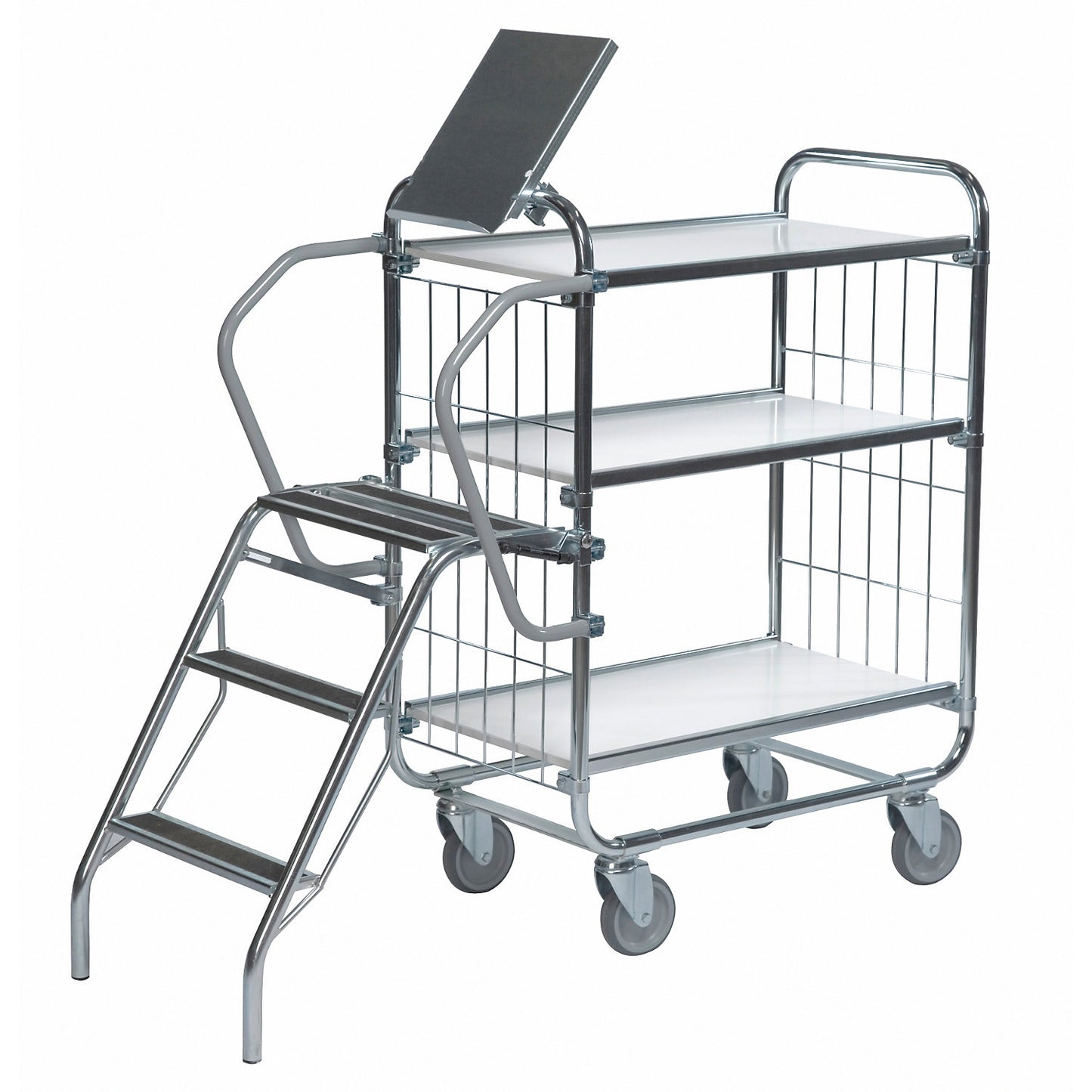 Zinc plated shelf truck, 3 shelves, LxWxH 1195 x 470 x 1120 mm, 4 castors.