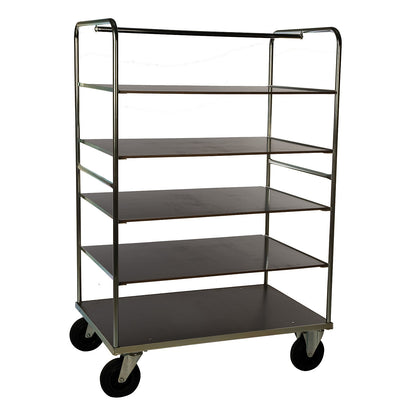 KM338 multi-shelf truck, LxWxH 1200 x 800 x 1800 mm, zinc plated, 2 swivel castors with stops, 2 fixed castors.