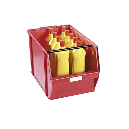 Open fronted storage bin made of polystyrene, LxWxH 500 x 309 x 300 mm, pack of 2, red with carrying rod.