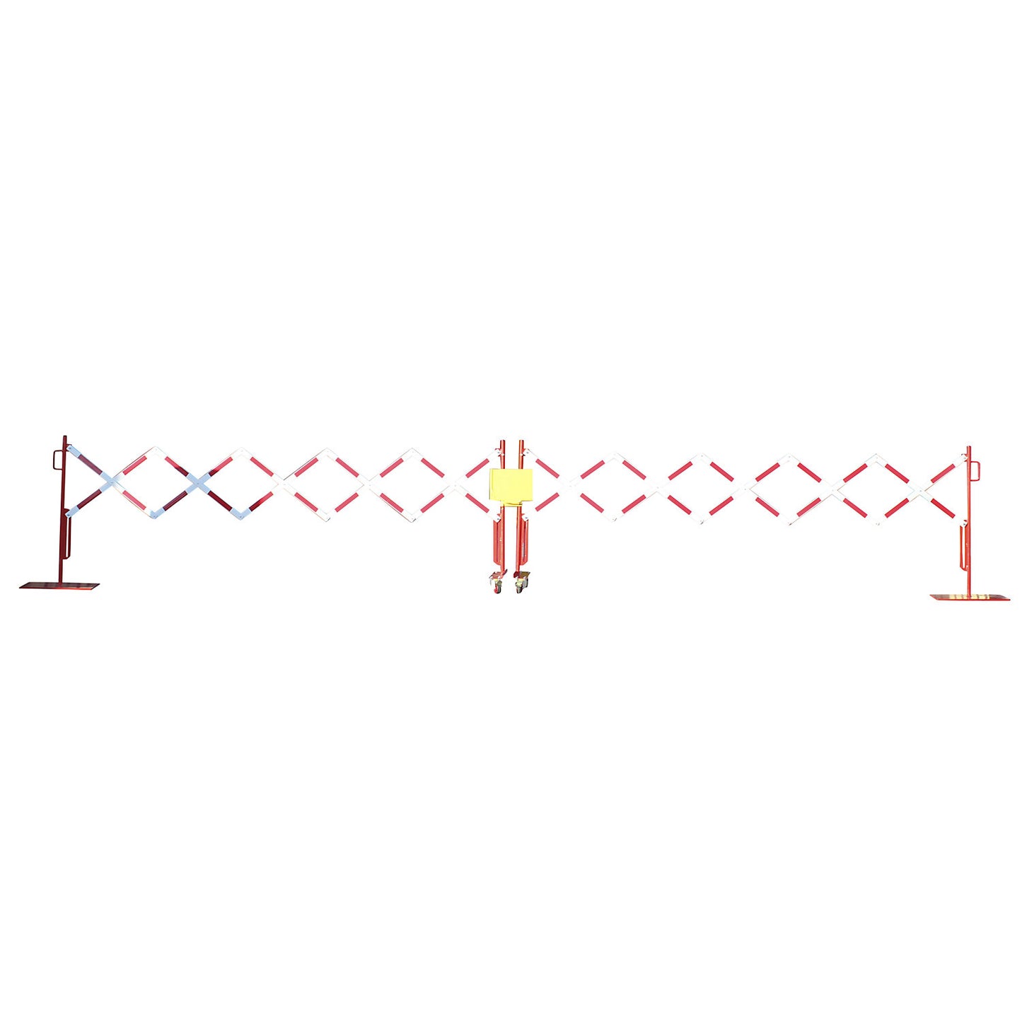 Expanding barrier, steel foot and castors, red / white, max. length 4000 mm.