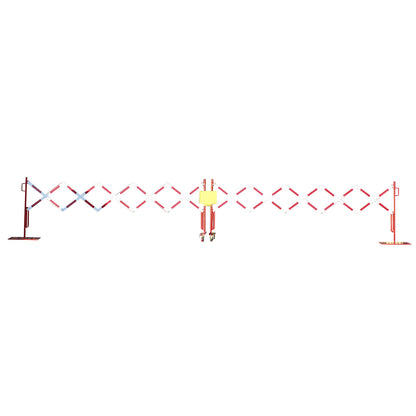 Expanding barrier, steel foot and castors, red / white, max. length 4000 mm.