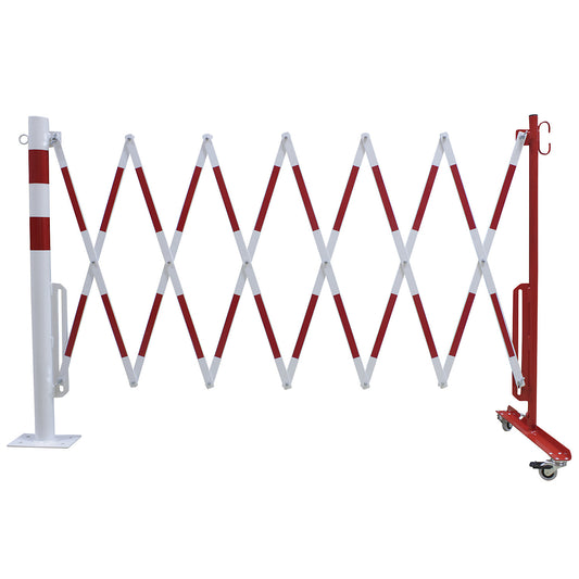 Barrier post with expanding barrier, round tubing Ø 60 mm, to bolt in place, red / white, max. length 3600 mm.