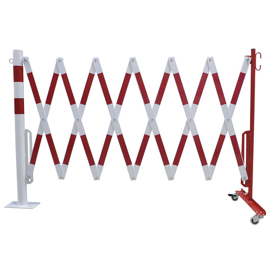 Barrier post with expanding barrier, round tubing Ø 60 mm, to bolt in place, red / white, max. length 4000 mm.