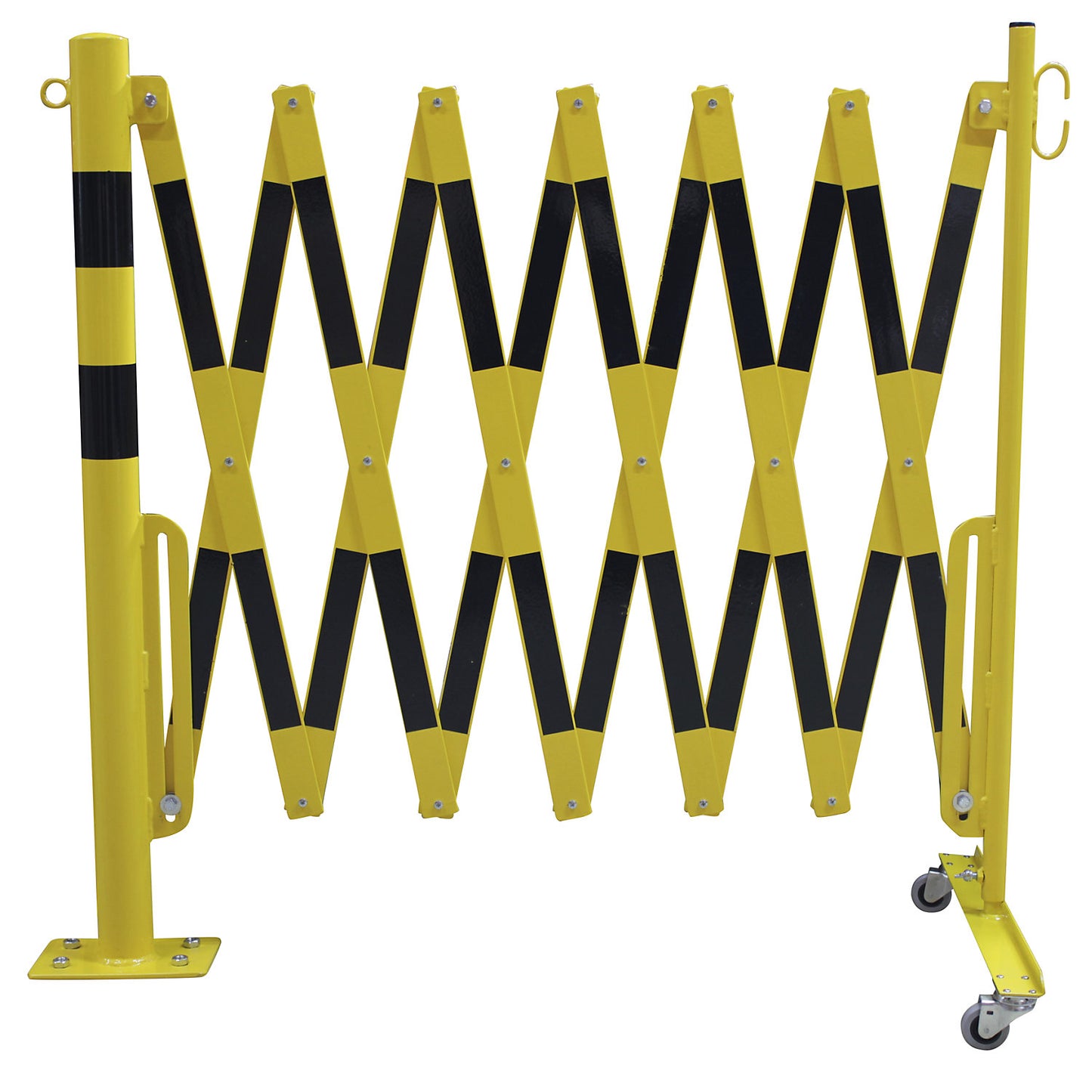 Barrier post with expanding barrier, round tubing Ø 60 mm, to bolt in place, yellow / black, max. length 4000 mm.