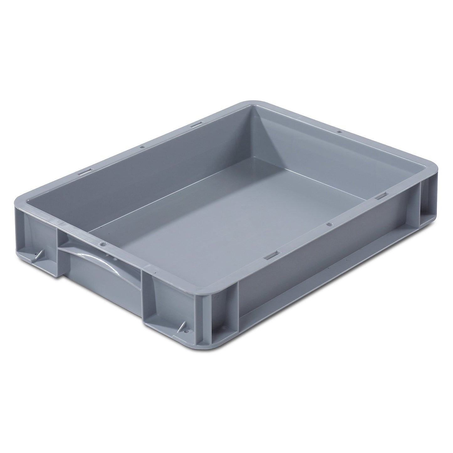 Euro size container, LxW 400 x 300 mm, solid walls and base, height 70 mm.