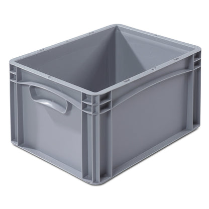 Euro size container, LxW 400 x 300 mm, solid walls and base, height 220 mm.