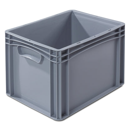 Euro size container, LxW 400 x 300 mm, solid walls and base, height 270 mm.