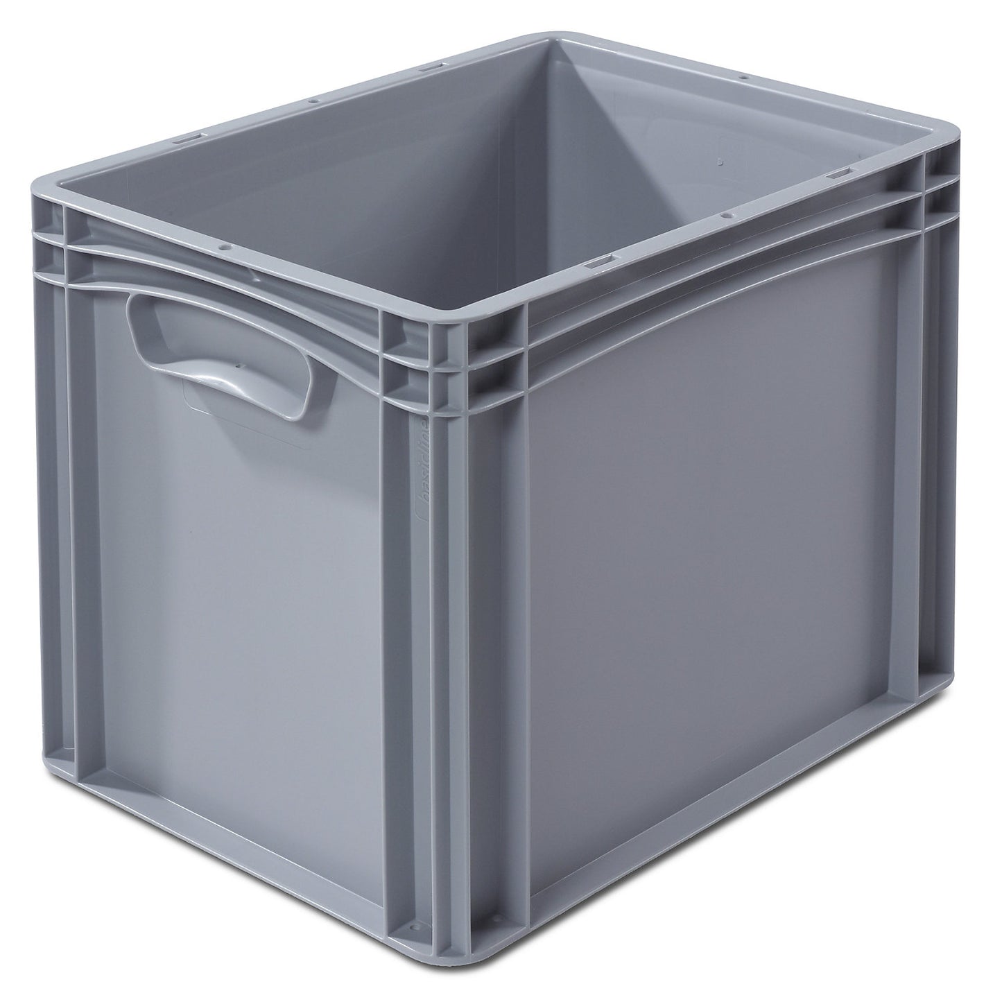 Euro size container, LxW 400 x 300 mm, solid walls and base, height 320 mm.