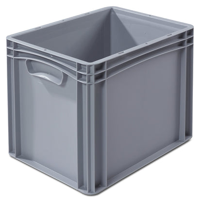 Euro size container, LxW 400 x 300 mm, solid walls and base, height 320 mm.