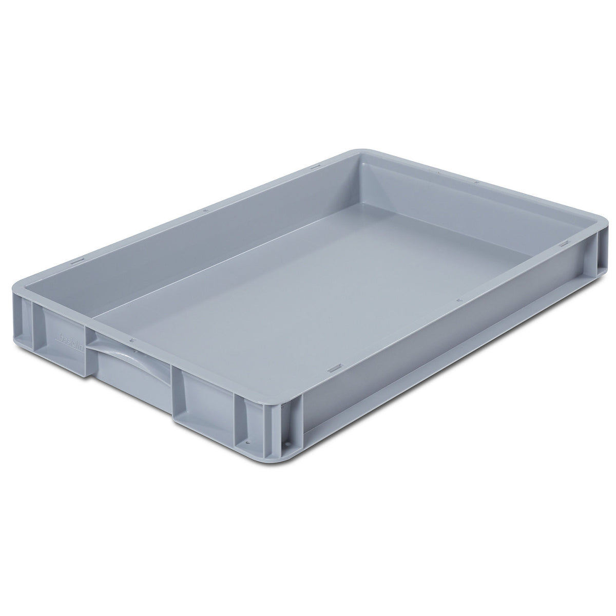 Euro size container, LxW 600 x 400 mm, solid walls and base, height 70 mm.