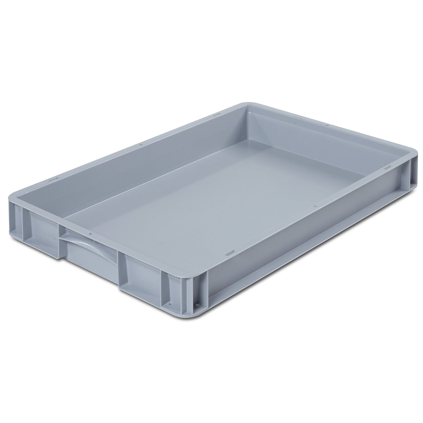 Euro size container, LxW 600 x 400 mm, solid walls and base, height 70 mm.
