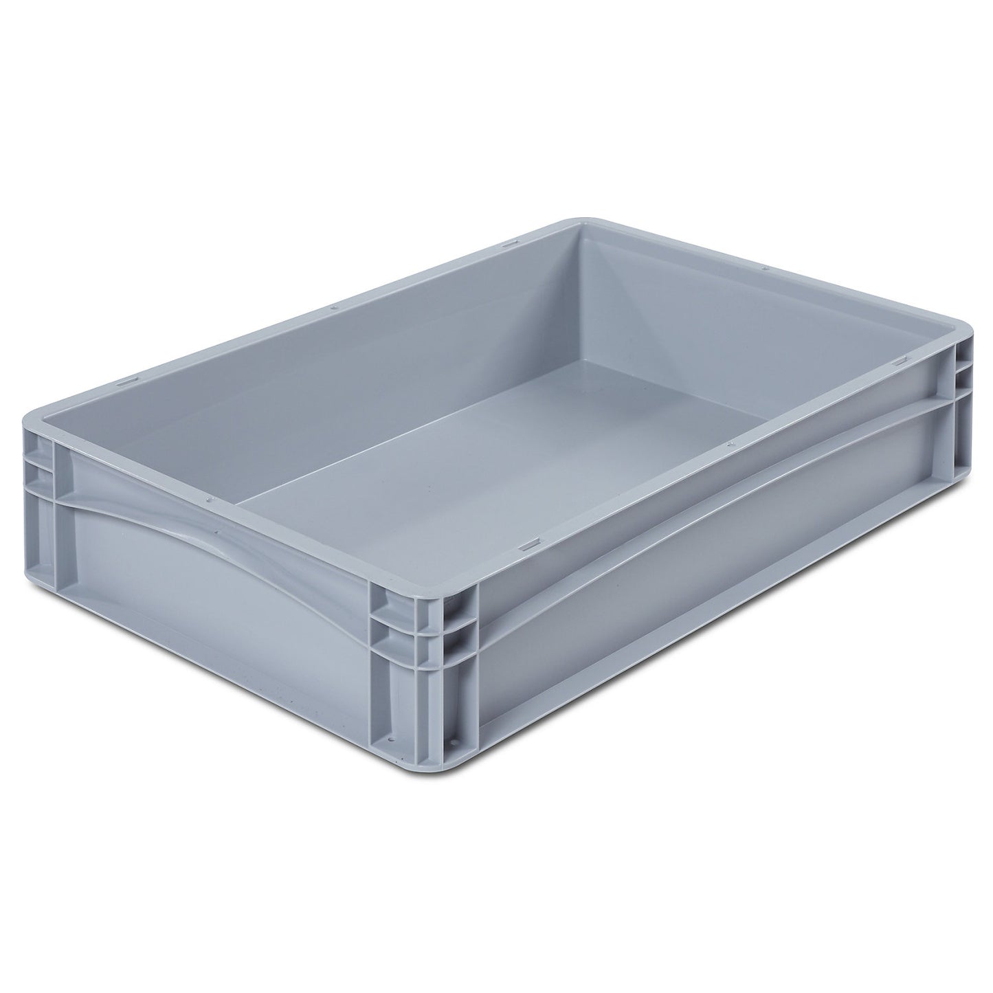 Euro size container, LxW 600 x 400 mm, solid walls and base, height 120 mm.