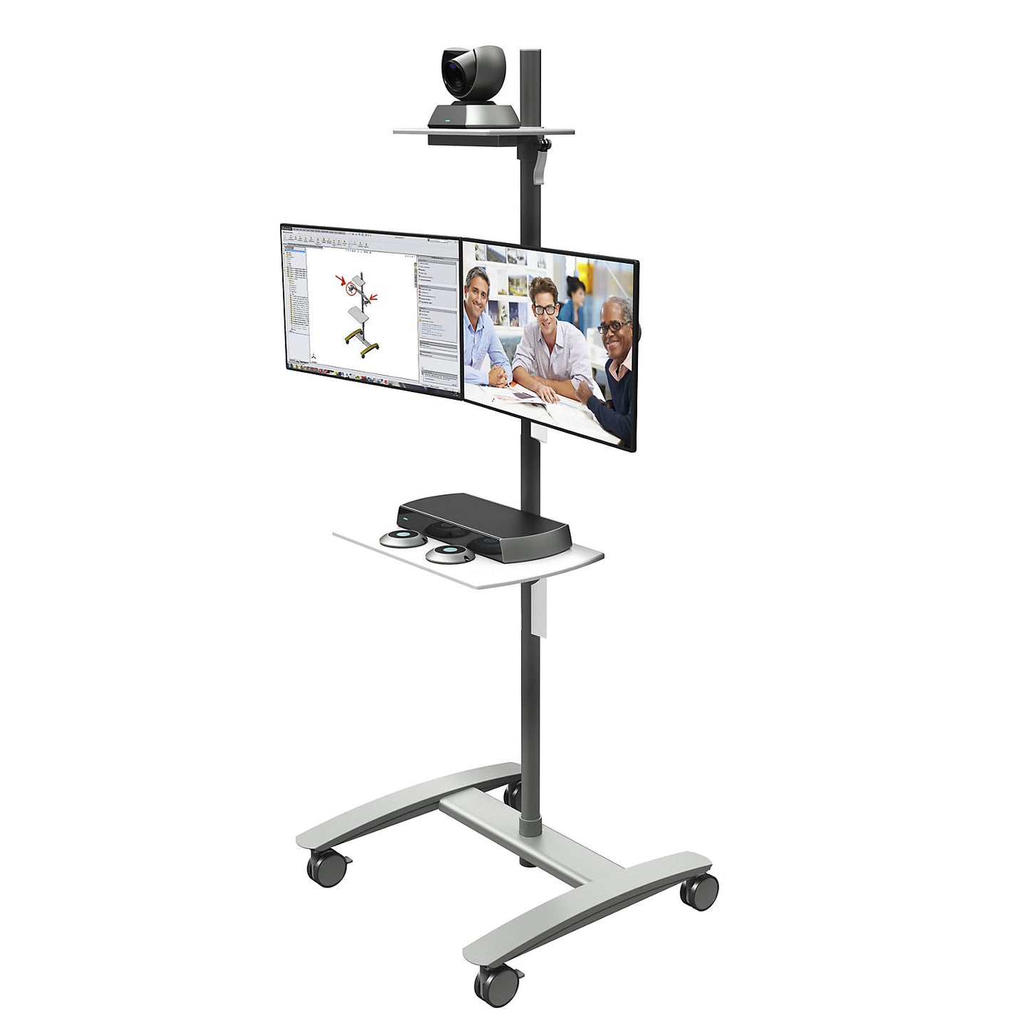 VIEWMATE COMBO conference trolley, for two monitors, silver.
