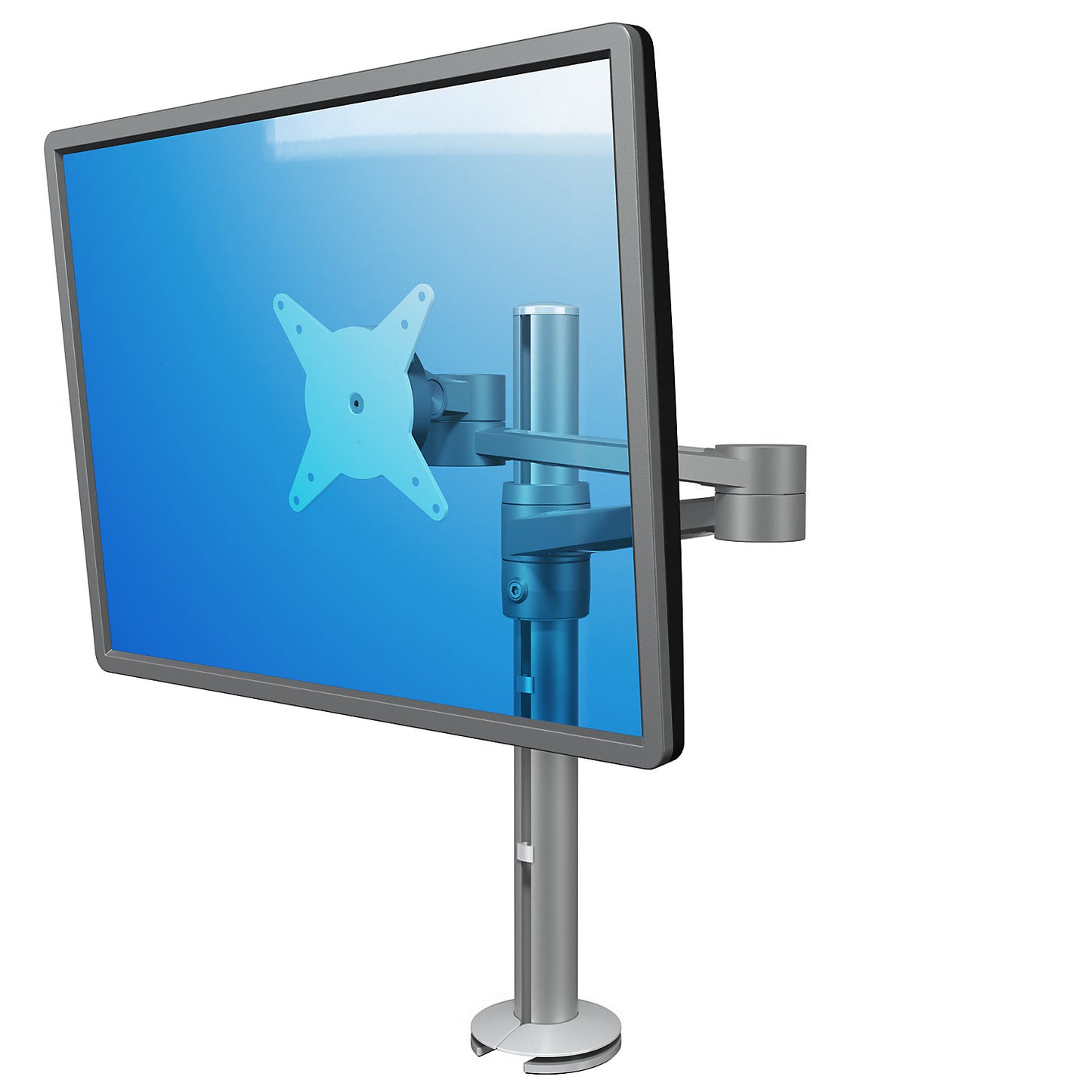 VIEWLITE monitor arm, height adjustable, two stabilising arms, silver/white.