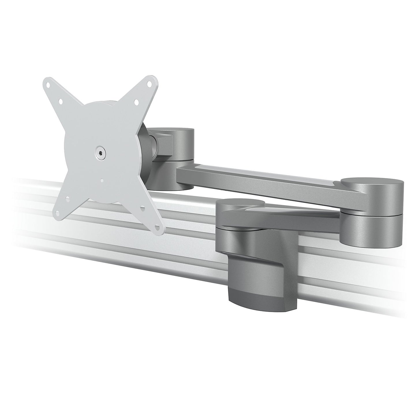 VIEWLITE monitor arm, for rail system, two stabilising arms, silver/white.