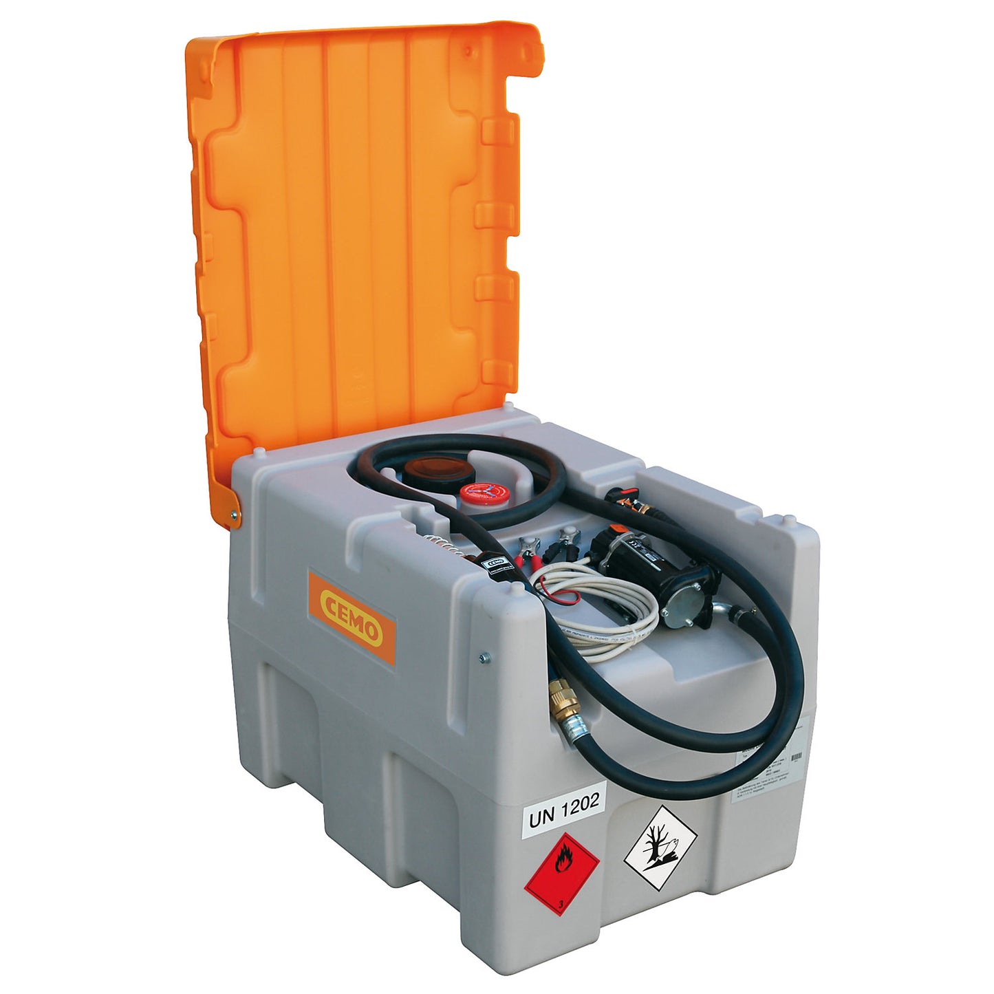 DT-Mobile Easy diesel filling system, capacity 200 l, with 12 V electric pump, 40 l/min, automatic pump pistol and hinged lid.