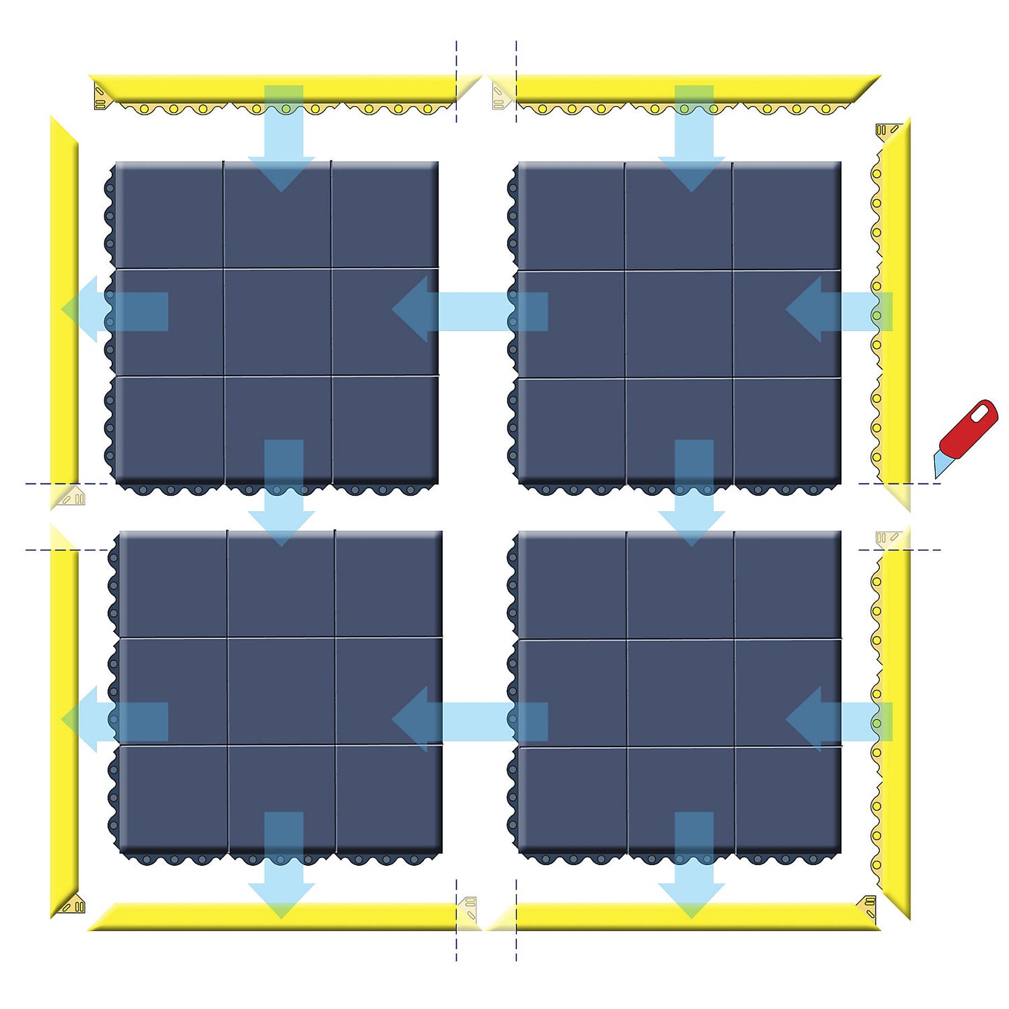 Cushion Ease Solid™ plug-in system, ESD NITRILE FR, LxWxH 910 x 910 x 19 mm, closed, black.