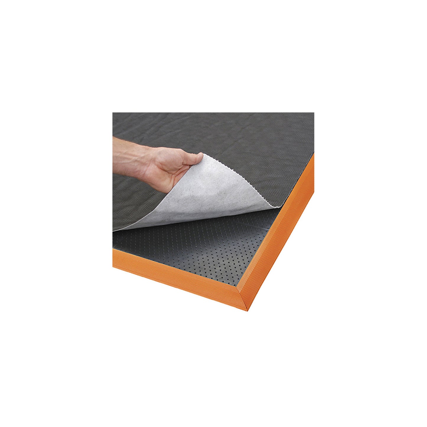 Sorb Stance™ nitrile matting with fleece, LxWxH 1630 x 910 x 19 mm, black / orange.