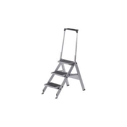 Aluminium folding steps, aluminium steps with PVC coating, with safety rail, 3 steps.