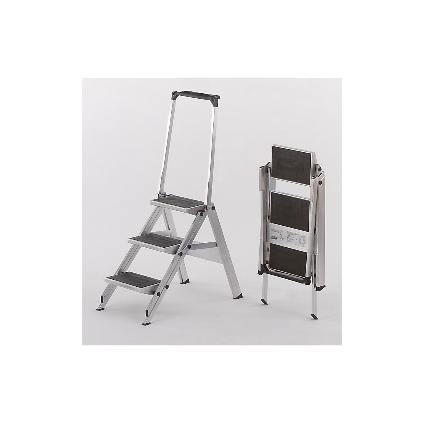 Aluminium folding steps, aluminium steps with PVC coating, with safety rail, 3 steps.