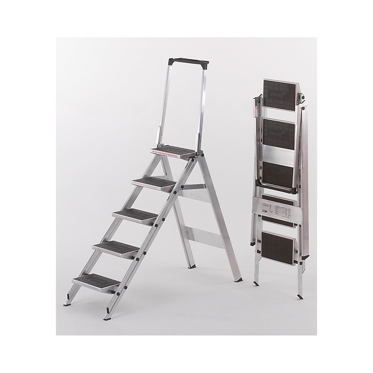 Aluminium folding steps, aluminium steps with PVC coating, with safety rail, 5 steps.