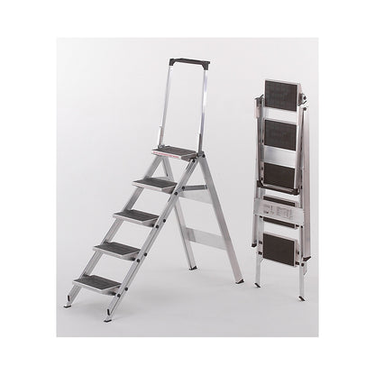 Aluminium folding steps, aluminium steps with PVC coating, with safety rail, 5 steps.