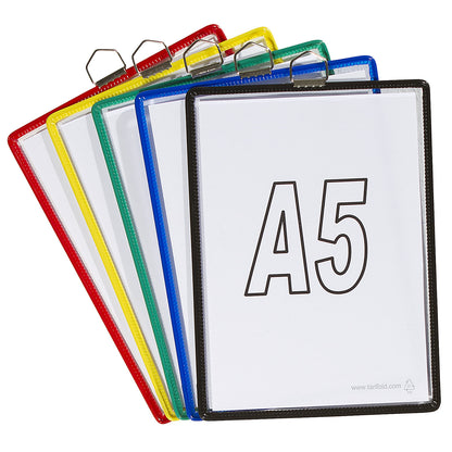Clear view pocket, for size A5, assorted colours, pack of 10.