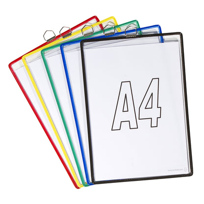 Clear view pocket, for size A4, assorted colours, pack of 10.