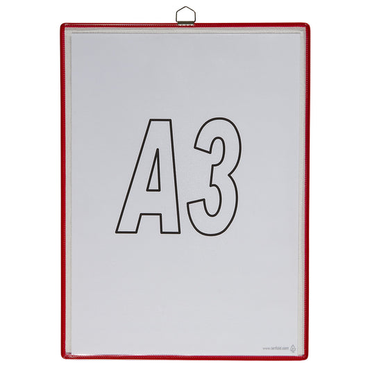 Clear view pocket, for size A3, red, pack of 10.