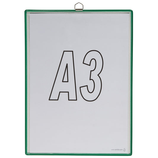 Clear view pocket, for size A3, green, pack of 10.