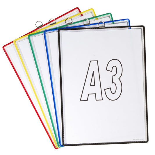 Clear view pocket, for size A3, assorted colours, pack of 10.