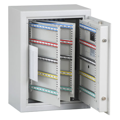 Key safe, light grey, adjustable hook strips, 300 hooks, HxWxD 636 x 460 x 300 mm.