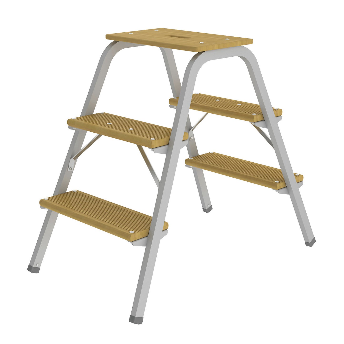 Tubular steel steps with wooden steps, without castors, 3 steps incl. platform.