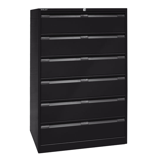 Card file cabinet, triple track, A5, 6 drawers, black.