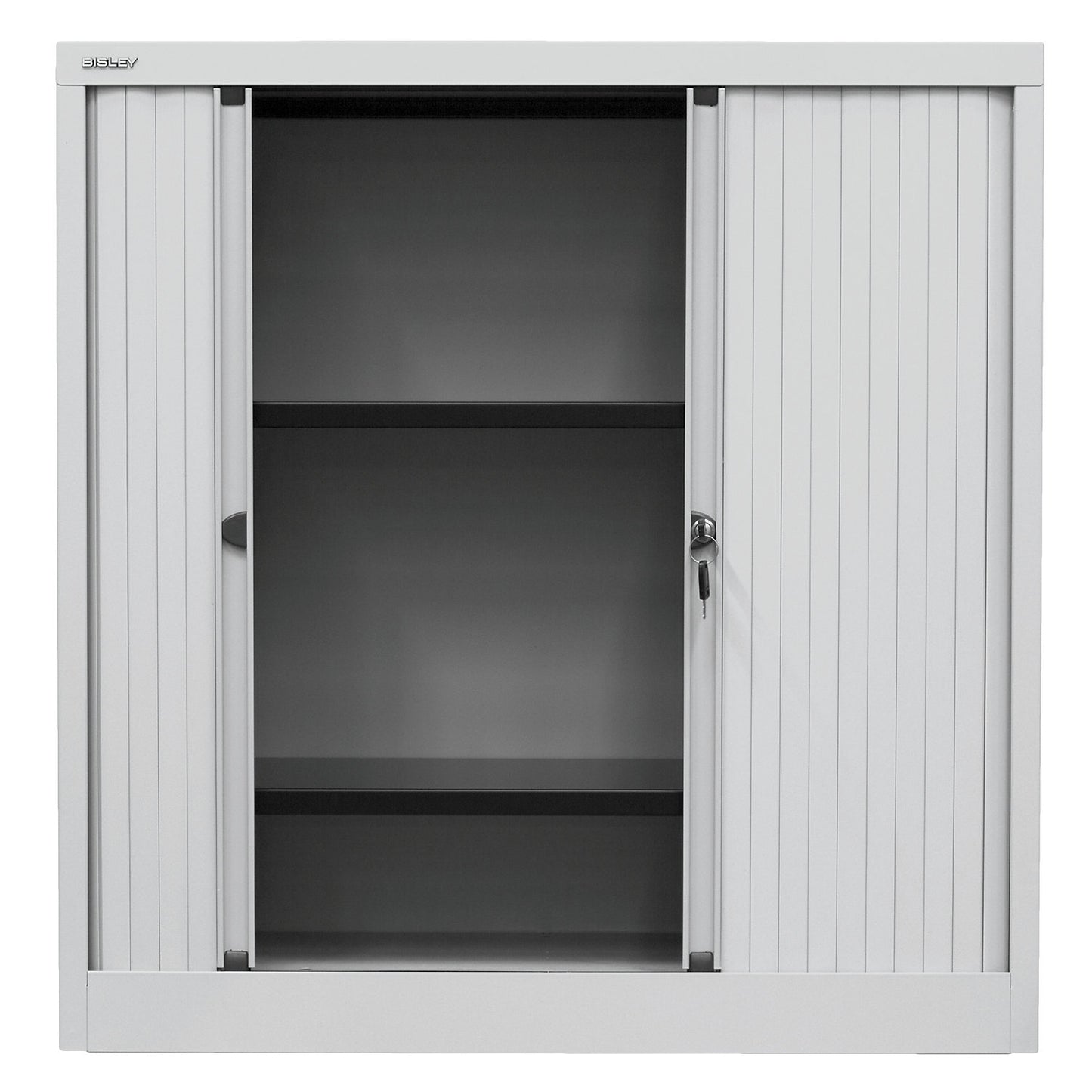 EURO roller shutter cupboard, width 1000 mm, 2 shelves, silver.