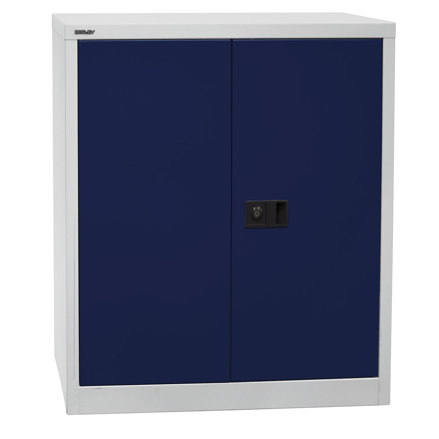 UNIVERSAL double door cupboard, HxWxD 1000 x 914 x 400 mm, 1 zinc plated shelf, 2 file heights, light grey / Oxford blue.