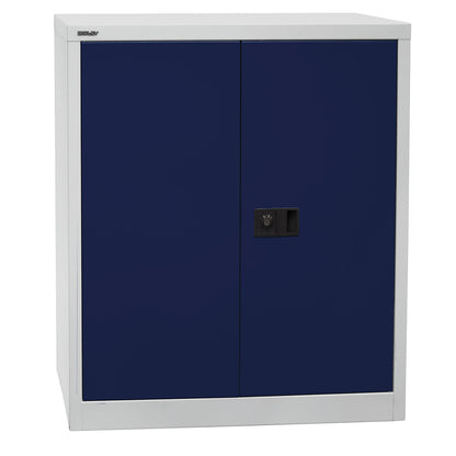 UNIVERSAL double door cupboard, HxWxD 1000 x 914 x 400 mm, 1 shelf, 2 file heights, light grey / Oxford blue.