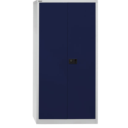 UNIVERSAL double door cupboard, HxWxD 1806 x 914 x 400 mm, 3 shelves, 4 file heights, light grey / Oxford blue.