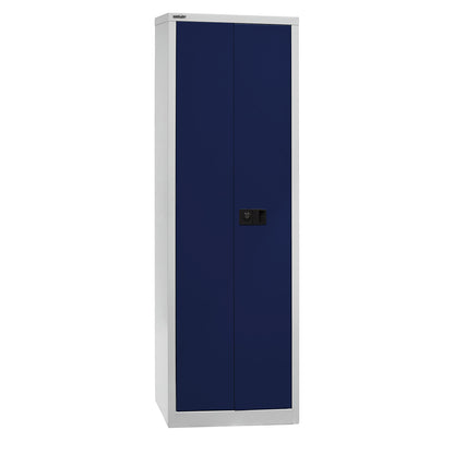 UNIVERSAL double door cupboard, HxWxD 1950 x 600 x 400 mm, 4 shelves, 5 file heights, light grey / Oxford blue.